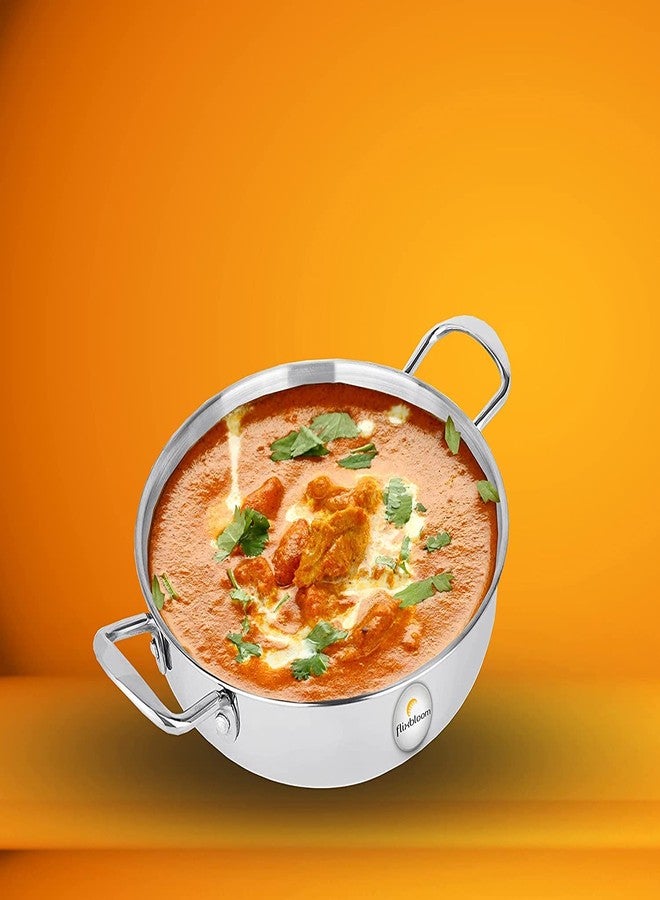 FLIXBLOOM أواني طهي مثالية شديدة التحمل من الفولاذ المقاوم للصدأ بقاعدة حثية، مقلاة عميقة للغاية لطهي مثالي (مقلاة فضية) (مقلاة سعة 3 لترات) - Image 1